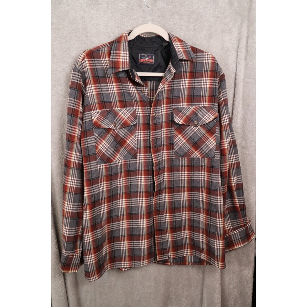 Backpacker Sportswear Mens Medium Plaid Flannel Shirt Red Grey Lined Long Sleeve